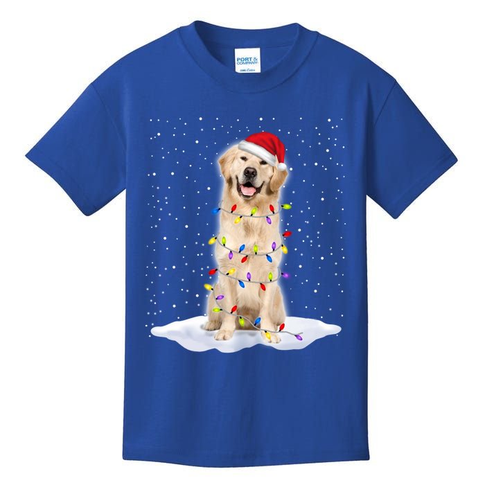 Golden Retriever Santa Christmas Tree Lights Xmas Cool Gift Kids T-Shirt