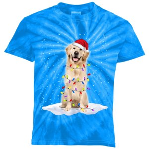 Golden Retriever Santa Christmas Tree Lights Xmas Cool Gift Kids Tie-Dye T-Shirt