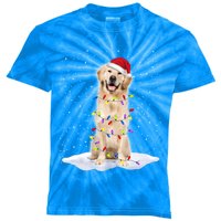 Golden Retriever Santa Christmas Tree Lights Xmas Cool Gift Kids Tie-Dye T-Shirt