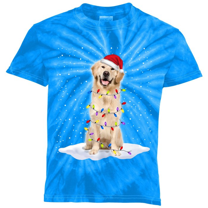 Golden Retriever Santa Christmas Tree Lights Xmas Cool Gift Kids Tie-Dye T-Shirt