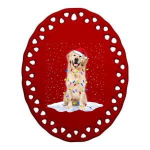 Golden Retriever Santa Christmas Tree Lights Xmas Cool Gift Ceramic Oval Ornament