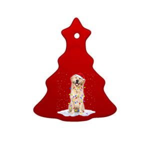 Golden Retriever Santa Christmas Tree Lights Xmas Cool Gift Ceramic Tree Ornament