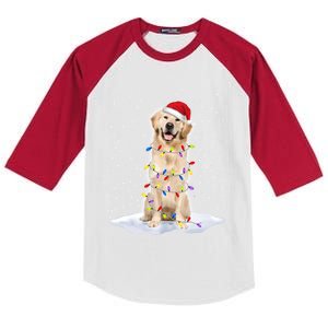 Golden Retriever Santa Christmas Tree Lights Xmas Cool Gift Kids Colorblock Raglan Jersey