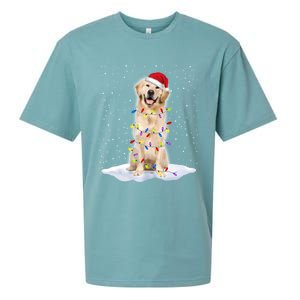 Golden Retriever Santa Christmas Tree Lights Xmas Cool Gift Sueded Cloud Jersey T-Shirt