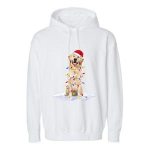 Golden Retriever Santa Christmas Tree Lights Xmas Cool Gift Garment-Dyed Fleece Hoodie