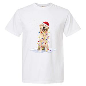 Golden Retriever Santa Christmas Tree Lights Xmas Cool Gift Garment-Dyed Heavyweight T-Shirt