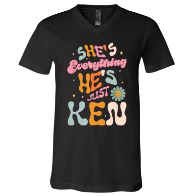 Groovy Retro Shes Everything Hes JustKen Funny Saying V-Neck T-Shirt