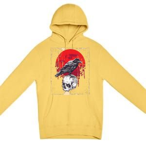 Gothic Raven Skull Red Moon Black Crow Premium Pullover Hoodie