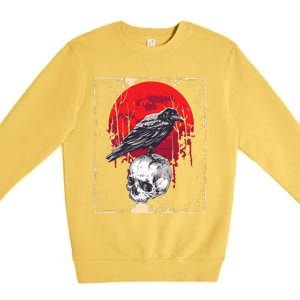 Gothic Raven Skull Red Moon Black Crow Premium Crewneck Sweatshirt