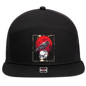 Gothic Raven Skull Red Moon Black Crow 7 Panel Mesh Trucker Snapback Hat