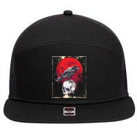 Gothic Raven Skull Red Moon Black Crow 7 Panel Mesh Trucker Snapback Hat