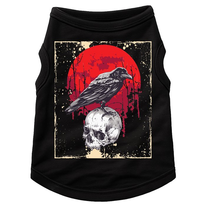 Gothic Raven Skull Red Moon Black Crow Doggie Tank