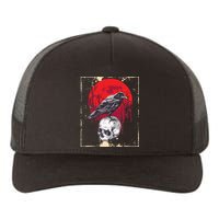 Gothic Raven Skull Red Moon Black Crow Yupoong Adult 5-Panel Trucker Hat