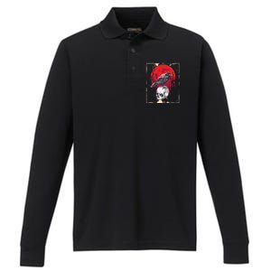 Gothic Raven Skull Red Moon Black Crow Performance Long Sleeve Polo