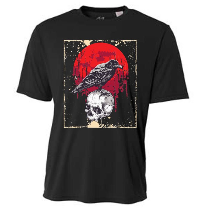 Gothic Raven Skull Red Moon Black Crow Cooling Performance Crew T-Shirt