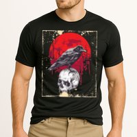 Gothic Raven Skull Red Moon Black Crow Cooling Performance Crew T-Shirt