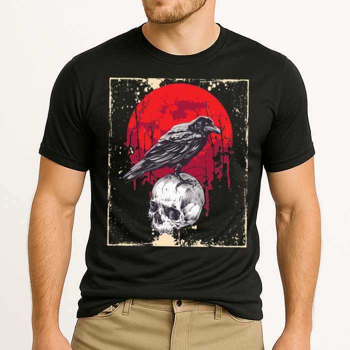 Gothic Raven Skull Red Moon Black Crow Cooling Performance Crew T-Shirt