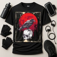 Gothic Raven Skull Red Moon Black Crow Cooling Performance Crew T-Shirt