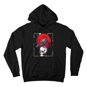 Gothic Raven Skull Red Moon Black Crow Hoodie