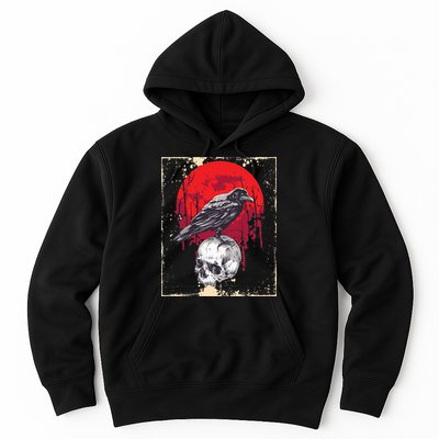 Gothic Raven Skull Red Moon Black Crow Hoodie