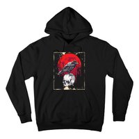 Gothic Raven Skull Red Moon Black Crow Hoodie