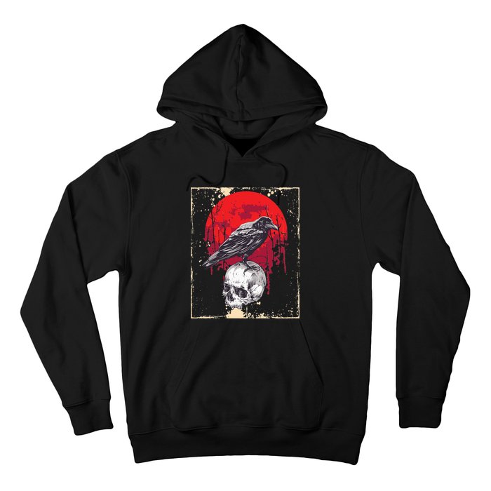 Gothic Raven Skull Red Moon Black Crow Hoodie