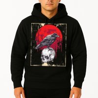Gothic Raven Skull Red Moon Black Crow Hoodie