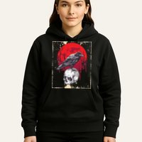 Gothic Raven Skull Red Moon Black Crow Hoodie