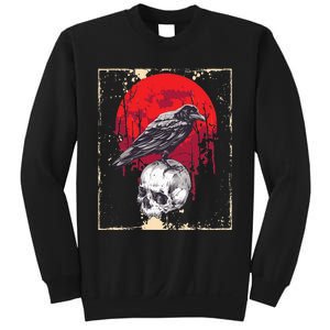 Gothic Raven Skull Red Moon Black Crow Sweatshirt