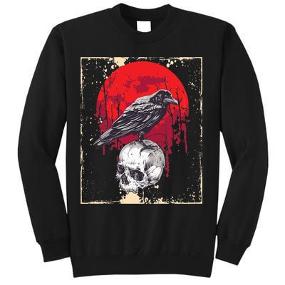 Gothic Raven Skull Red Moon Black Crow Sweatshirt