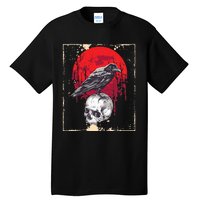 Gothic Raven Skull Red Moon Black Crow Tall T-Shirt