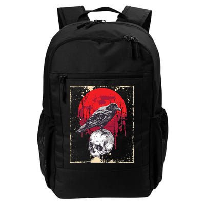 Gothic Raven Skull Red Moon Black Crow Backpack