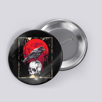 Gothic Raven Skull Red Moon Black Crow Button