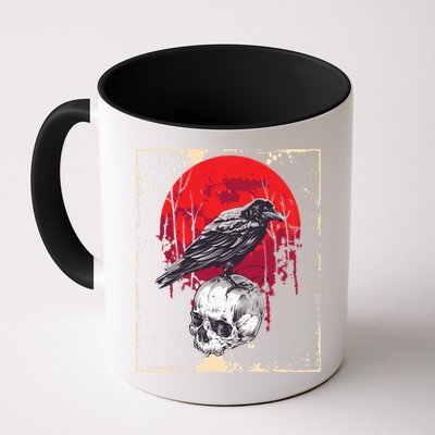 Gothic Raven Skull Red Moon Black Crow Mug