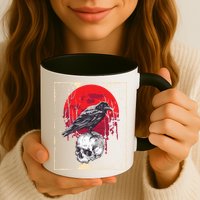 Gothic Raven Skull Red Moon Black Crow Mug