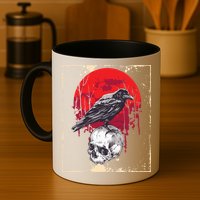 Gothic Raven Skull Red Moon Black Crow Mug