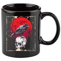 Gothic Raven Skull Red Moon Black Crow 11oz C Handle Ceramic Mug