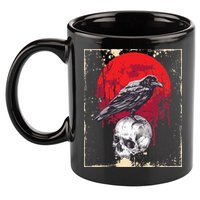Gothic Raven Skull Red Moon Black Crow 11oz C Handle Ceramic Mug