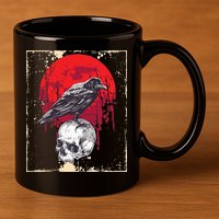 Gothic Raven Skull Red Moon Black Crow 11oz C Handle Ceramic Mug