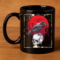 Gothic Raven Skull Red Moon Black Crow 11oz C Handle Ceramic Mug