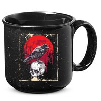 Gothic Raven Skull Red Moon Black Crow 15oz Campfire Ceramic Mug