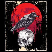Gothic Raven Skull Red Moon Black Crow Drawstring Bag