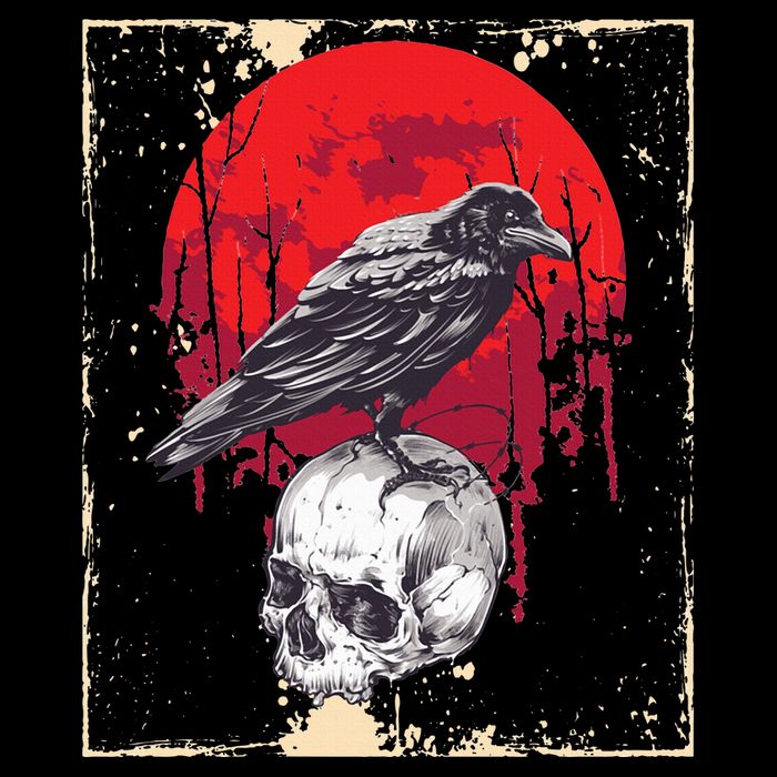 Gothic Raven Skull Red Moon Black Crow Drawstring Bag