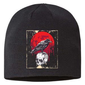 Gothic Raven Skull Red Moon Black Crow Sustainable Beanie