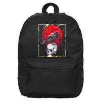 Gothic Raven Skull Red Moon Black Crow 16 in Basic Backpack