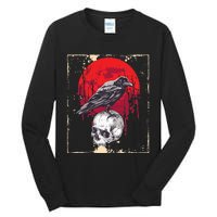 Gothic Raven Skull Red Moon Black Crow Tall Long Sleeve T-Shirt