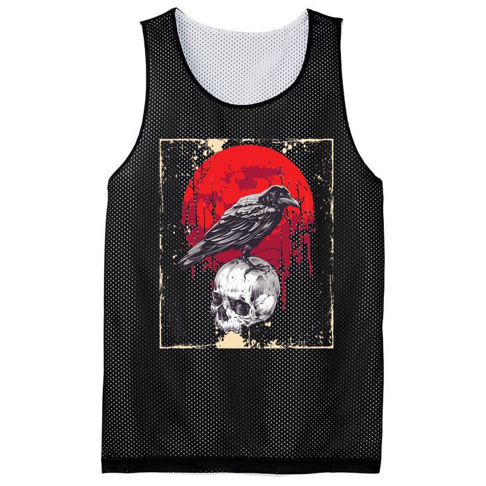 Gothic Raven Skull Red Moon Black Crow Mesh Reversible Basketball Jersey Tank