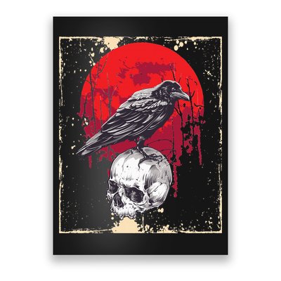 Gothic Raven Skull Red Moon Black Crow Poster