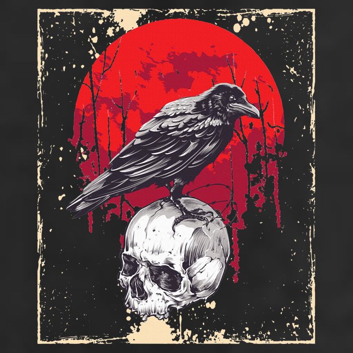 Gothic Raven Skull Red Moon Black Crow 25L Jumbo Tote