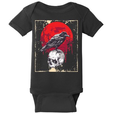 Gothic Raven Skull Red Moon Black Crow Baby Bodysuit